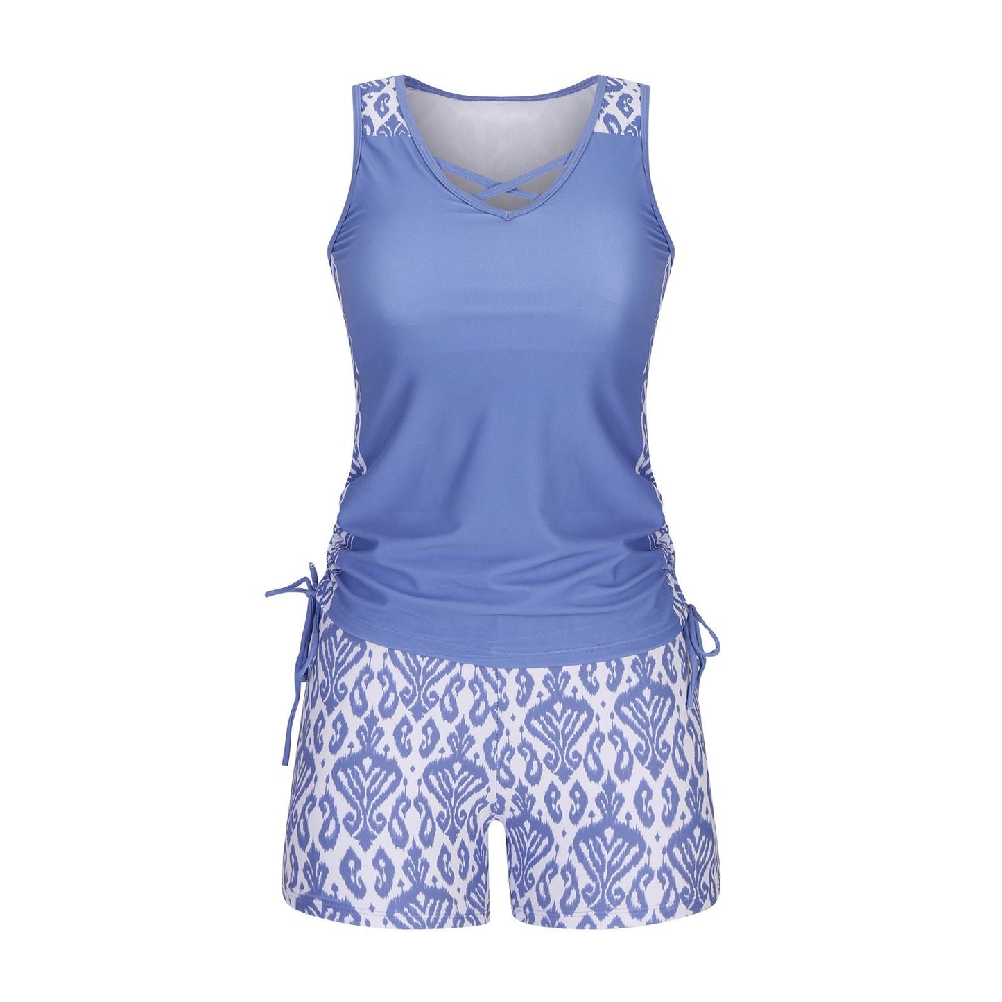 Luxlue Damen-Tankini-Set mit Bauchkontrolle und integriertem BH – Figurformende Boho-Bademode mit Shorts