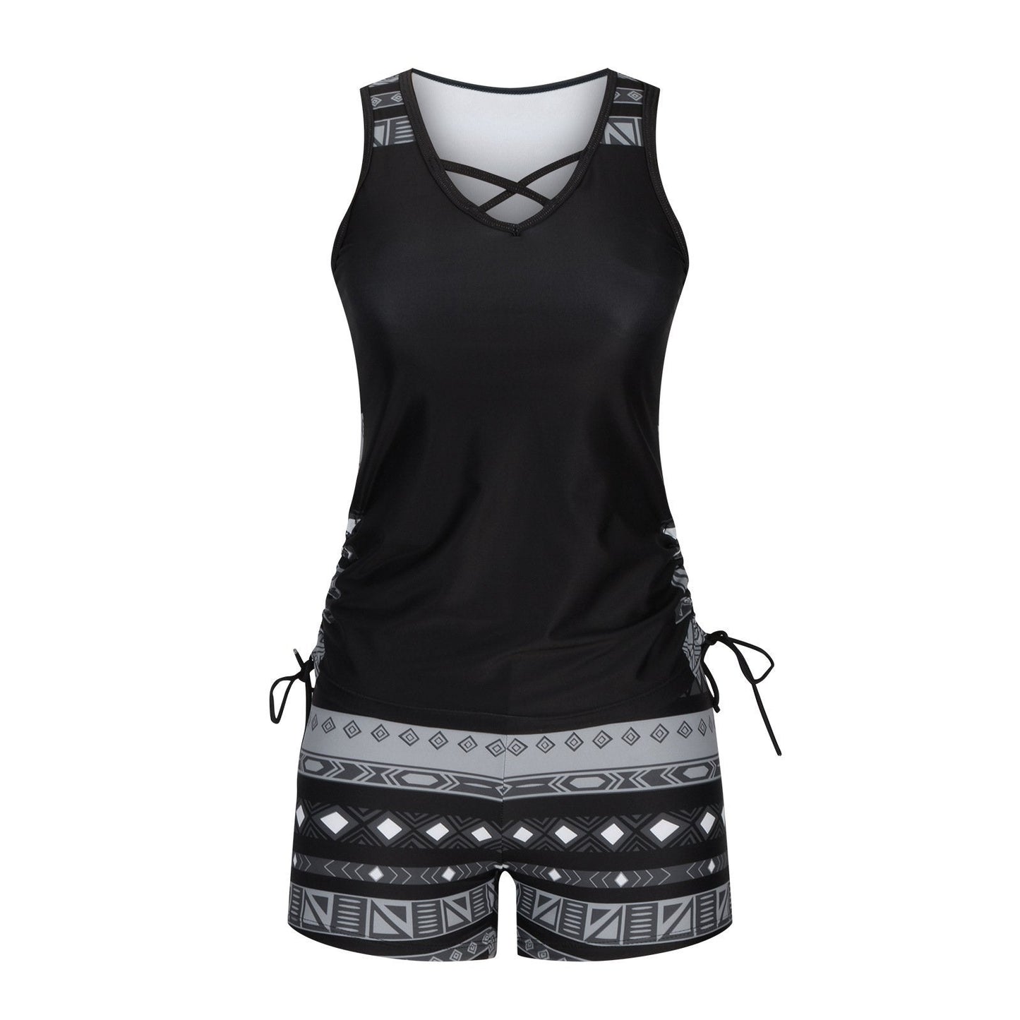 Luxlue Damen-Tankini-Set mit Bauchkontrolle und integriertem BH – Figurformende Boho-Bademode mit Shorts