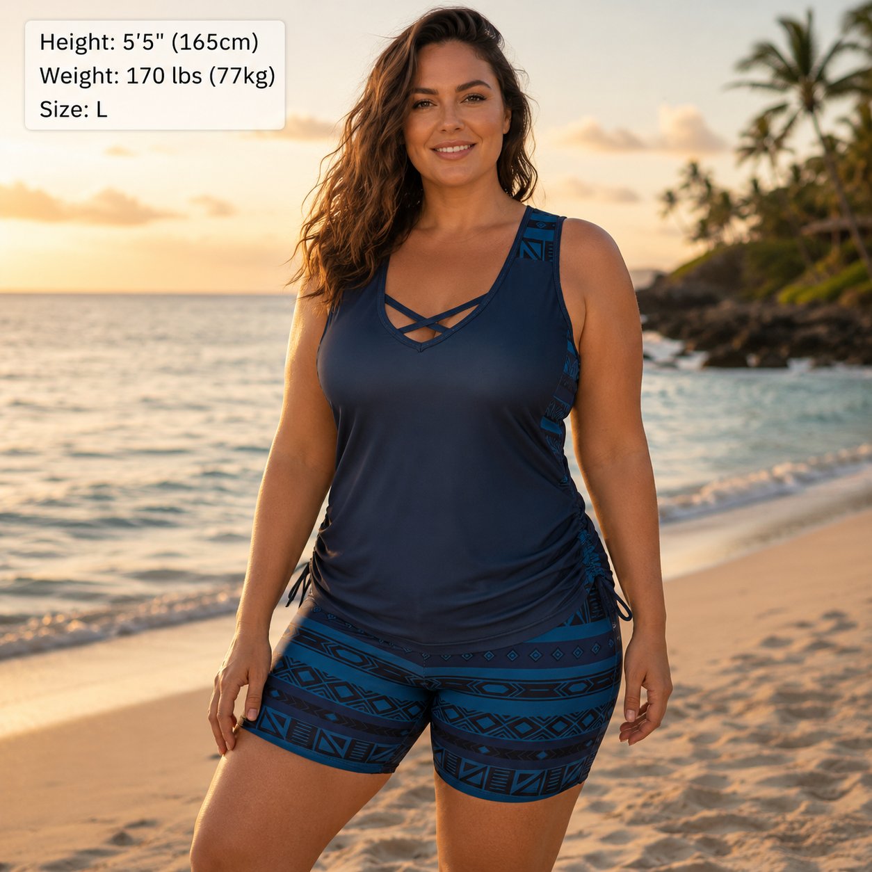 Luxlue Damen-Tankini-Set mit Bauchkontrolle und integriertem BH – Figurformende Boho-Bademode mit Shorts