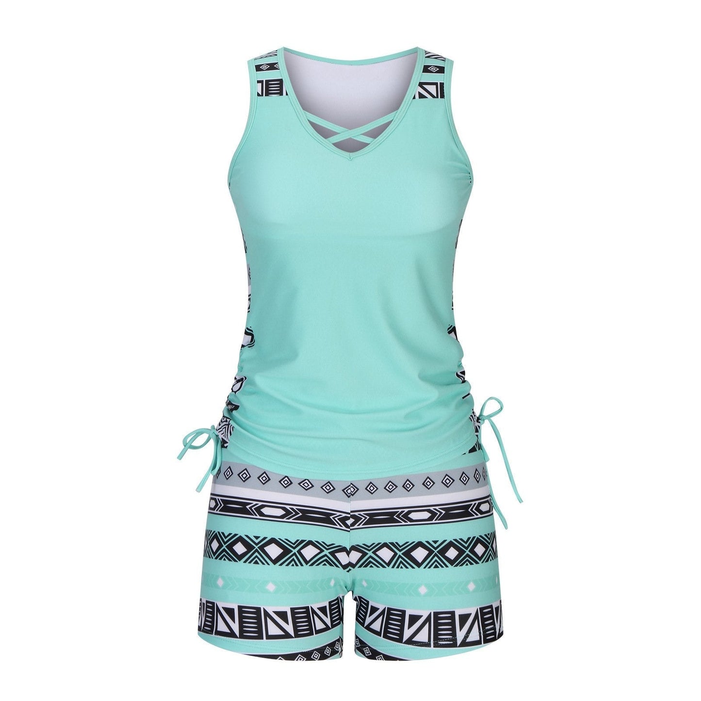 Luxlue Damen-Tankini-Set mit Bauchkontrolle und integriertem BH – Figurformende Boho-Bademode mit Shorts