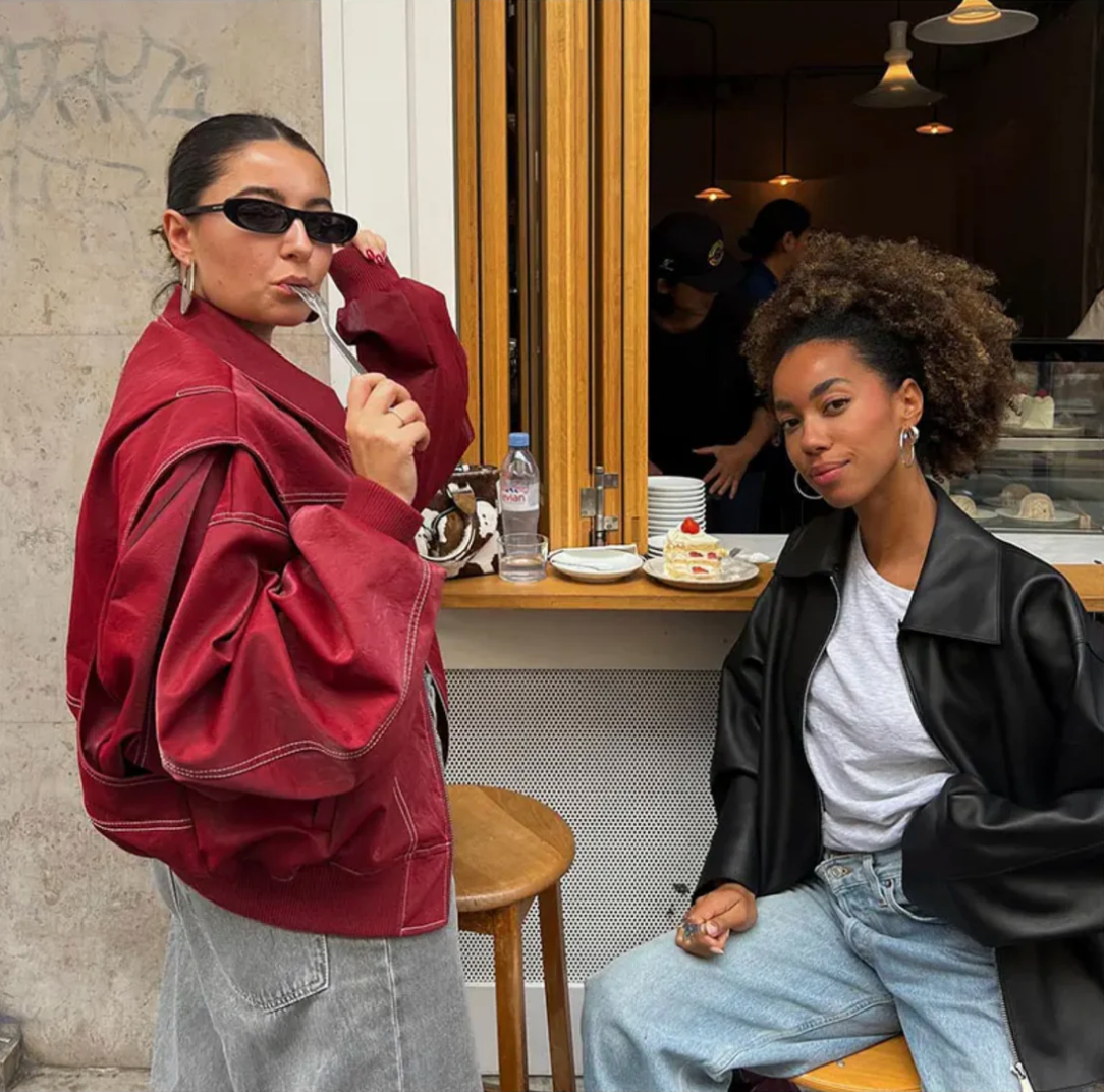 Evelynn | Übergroße lederbomberjacke