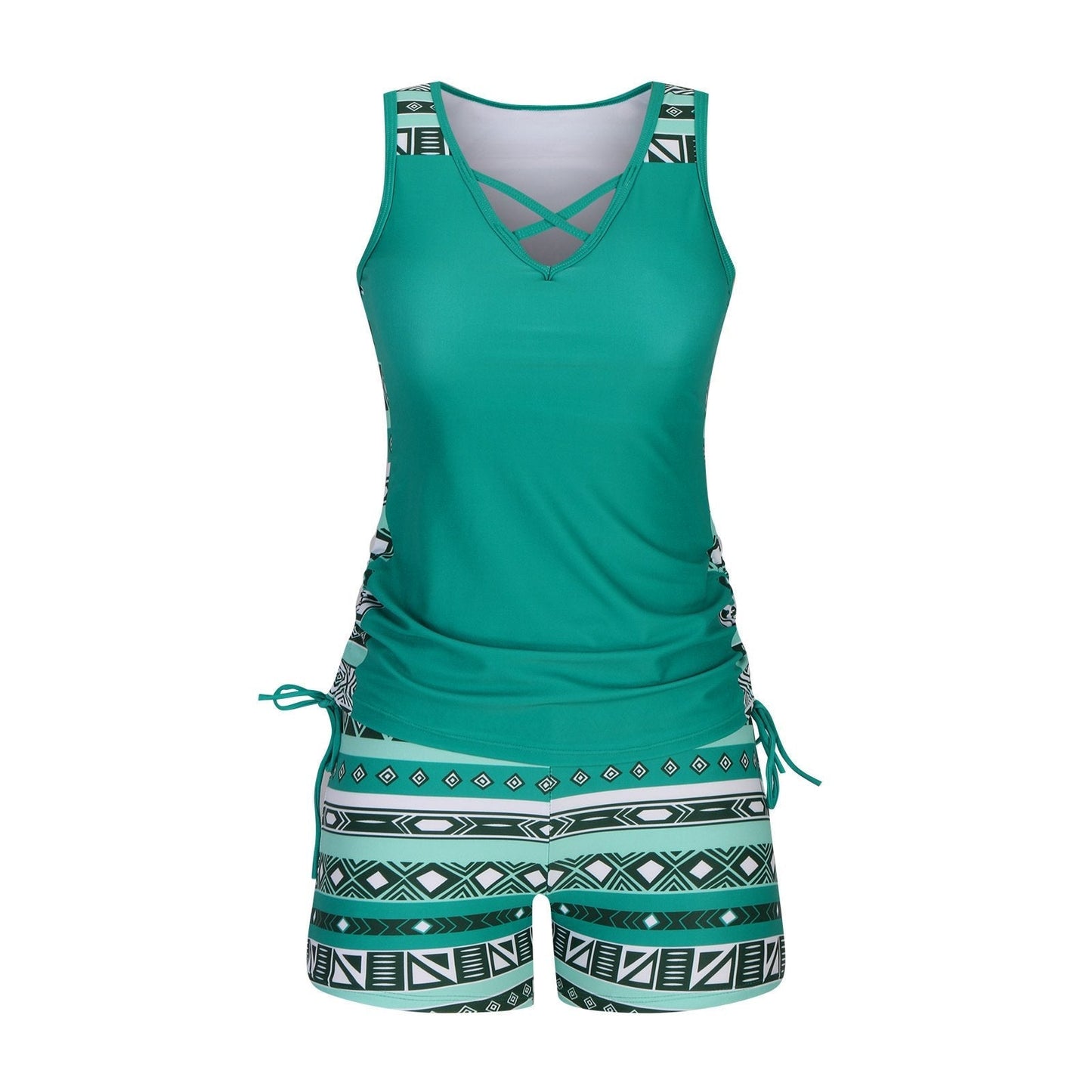 Luxlue Damen-Tankini-Set mit Bauchkontrolle und integriertem BH – Figurformende Boho-Bademode mit Shorts