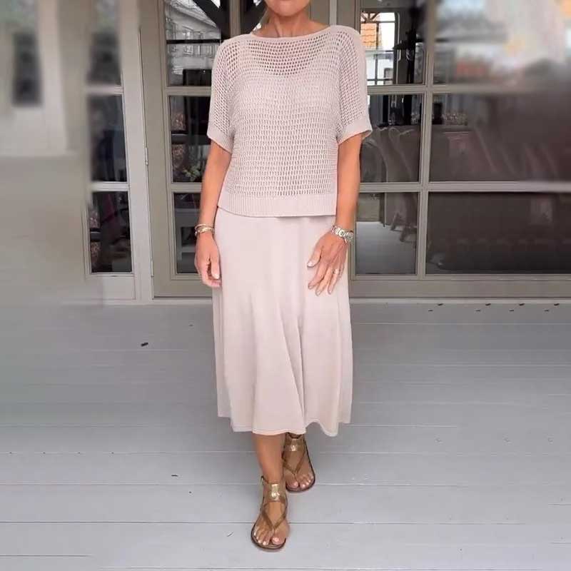 Zweiteiliges Sommer-Strickkleid-Set für Damen